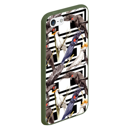Чехол для iPhone 5/5S матовый Попугаи какаду, цвет темно-зеленый - фото 3