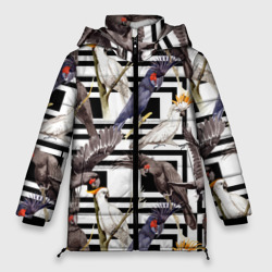 Женская зимняя куртка Oversize Попугаи какаду