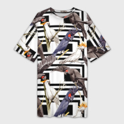 Платье-футболка 3D Попугаи какаду