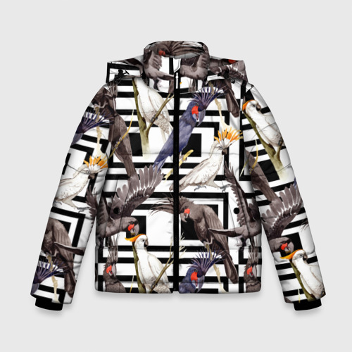 Зимняя куртка для мальчиков 3D Попугаи какаду, цвет черный