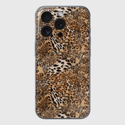 Чехол для iPhone 16 Pro Max силиконовый с защитой камеры Леопард - шкура