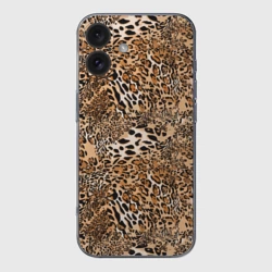 Чехол для iPhone 16 силиконовый с защитой камеры Леопард - шкура