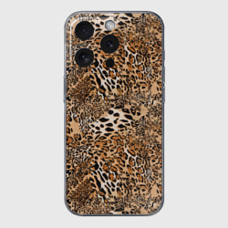 Чехол для iPhone 15 Pro силиконовый с защитой камеры Леопард - шкура