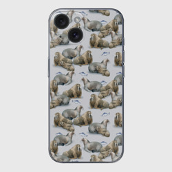 Чехол для iPhone 15 силиконовый с защитой камеры Моржи - семейство