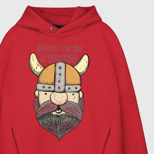 Мужское худи Oversize хлопок Викинг - born to be a viking, цвет красный - фото 4