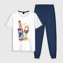Мужская пижама с белой футболкой хлопок Винишко арт