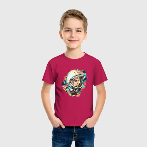 Детская футболка хлопок Гагарин, цвет маджента - фото 3
