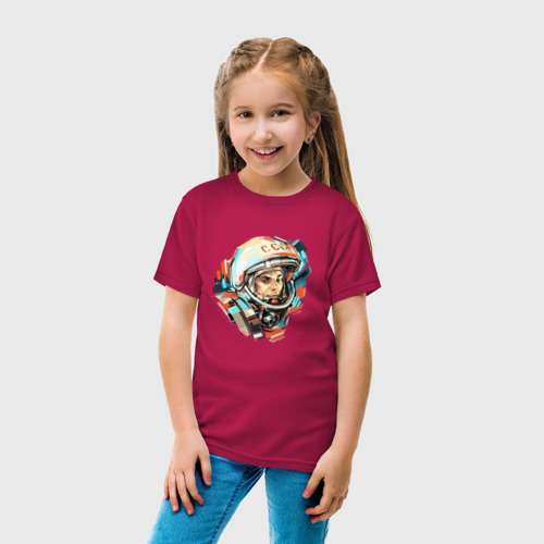 Детская футболка хлопок Гагарин, цвет маджента - фото 5