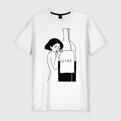 Мужская футболка хлопок Slim Девушка с бутылкой вина, цвет белый