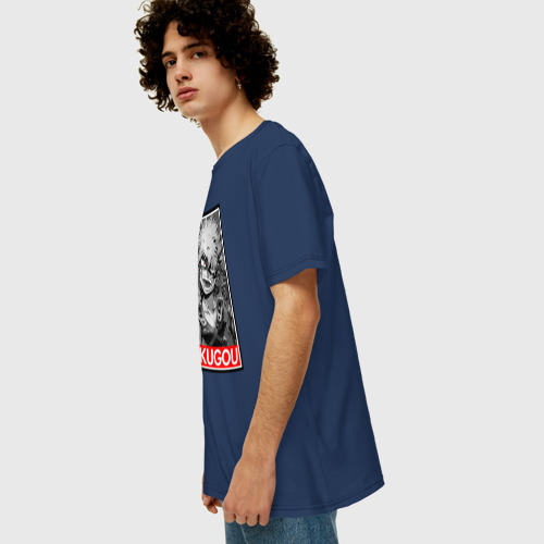 Мужская футболка хлопок Oversize с принтом BAKUGOU monochrome, вид сбоку #3