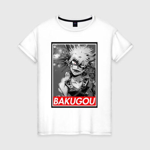 Женская футболка из хлопка с принтом Bakugou monochrome, вид спереди №1