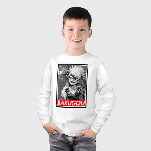 Детский лонгслив хлопок с принтом BAKUGOU monochrome, фото на моделе #1