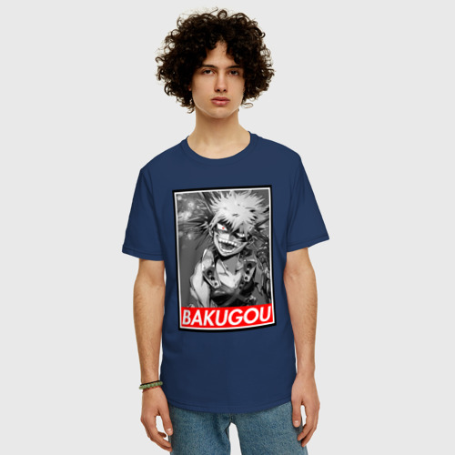 Мужская футболка хлопок Oversize с принтом BAKUGOU monochrome, фото на моделе #1