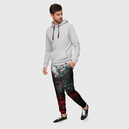Мужские брюки 3D Брызги красок glitch, цвет 3D печать - фото 3