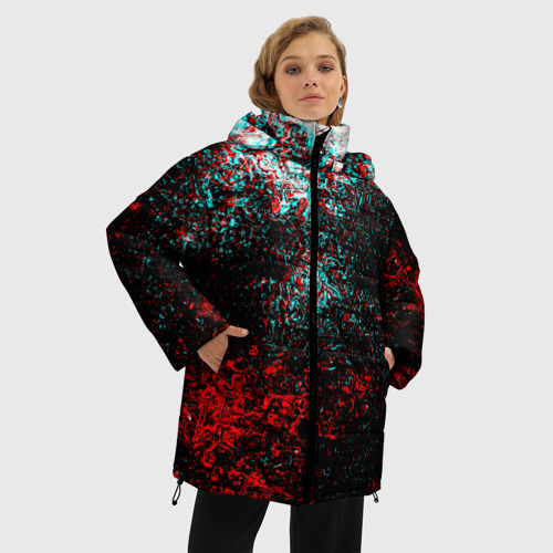 Женская зимняя куртка Oversize Брызги красок glitch, цвет черный - фото 3