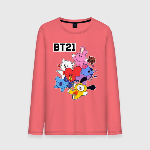 Мужской лонгслив хлопок BT21 Mascots, цвет коралловый