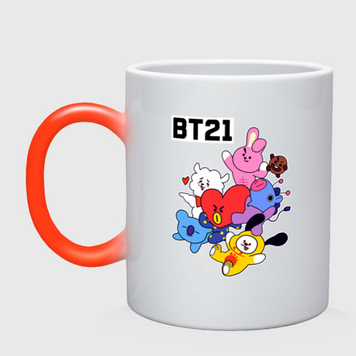 Кружка хамелеон BT21 Mascots, цвет белый + красный