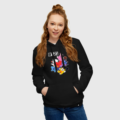 Женская толстовка хлопок BT21 Mascots, цвет черный - фото 3