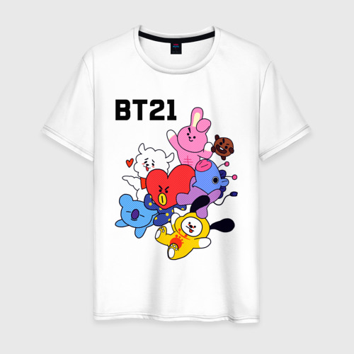 Мужская футболка хлопок BT21 Mascots, цвет белый