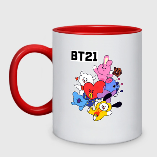 Кружка двухцветная BT21 Mascots, цвет белый + красный