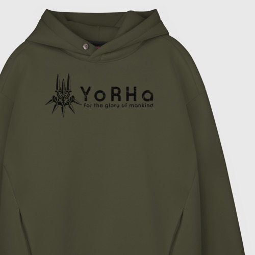 Мужское худи Oversize хлопок YoRHa Logo, цвет хаки - фото 4