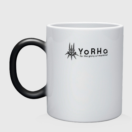 Кружка хамелеон YoRHa Logo, цвет белый + черный