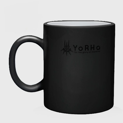 Кружка хамелеон YoRHa Logo, цвет белый + черный - фото 3