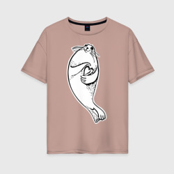 Женская футболка хлопок Oversize Нерпа Нина с Байкалом