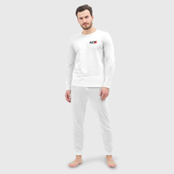 Пижама с принтом Mass Effect N7 Масс эффект Н7 для мужчины, вид на модели спереди №2. Цвет основы: белый