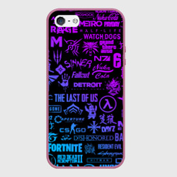 Чехол для iPhone 5/5S матовый Неоновые логотипы игр pattern