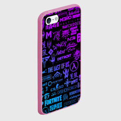 Чехол для iPhone 5/5S матовый Неоновые логотипы игр pattern - фото 2