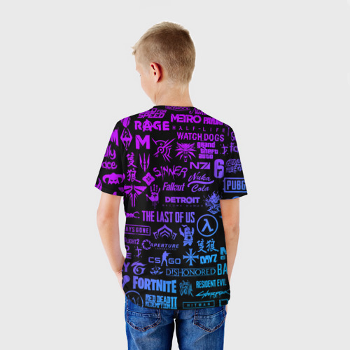 Детская футболка 3D Неоновые логотипы игр, цвет 3D печать - фото 4