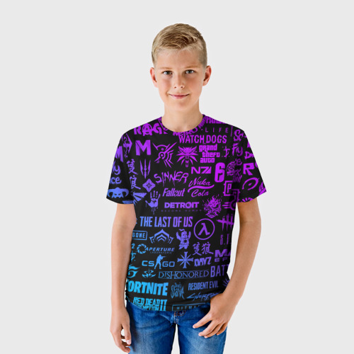Детская футболка 3D Неоновые логотипы игр, цвет 3D печать - фото 3