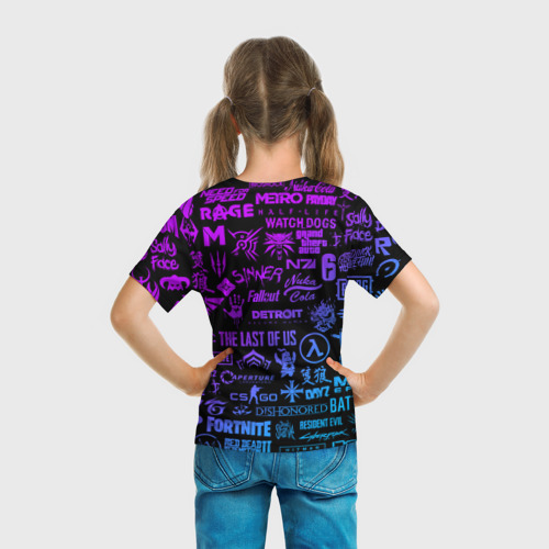 Детская футболка 3D Неоновые логотипы игр, цвет 3D печать - фото 6