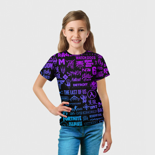Детская футболка 3D Неоновые логотипы игр, цвет 3D печать - фото 5