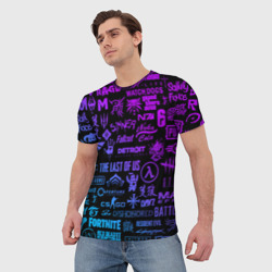 Мужская футболка 3D Неоновые логотипы игр - фото 2