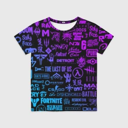 Детская футболка 3D Неоновые логотипы игр pattern