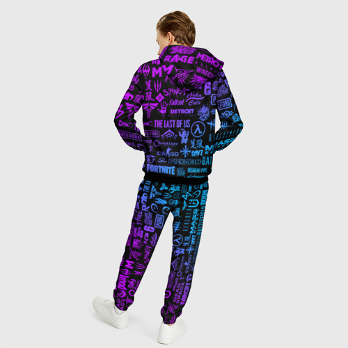 Мужской костюм с толстовкой 3D Неоновые логотипы игр, цвет черный - фото 4