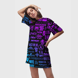 Платье-футболка 3D Неоновые логотипы игр - фото 2