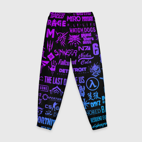 Детские брюки 3D Неоновые логотипы игр, цвет 3D печать - фото 2