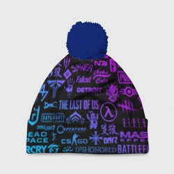 Шапка 3D c помпоном Неоновые логотипы игр pattern