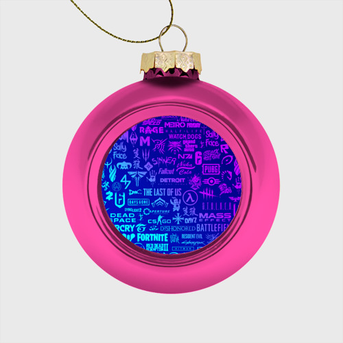 Стеклянный ёлочный шар Логотипы игр, цвет розовый
