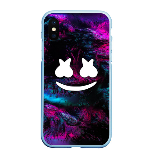 Чехол для iPhone XS Max матовый Marshmello neon, цвет голубой