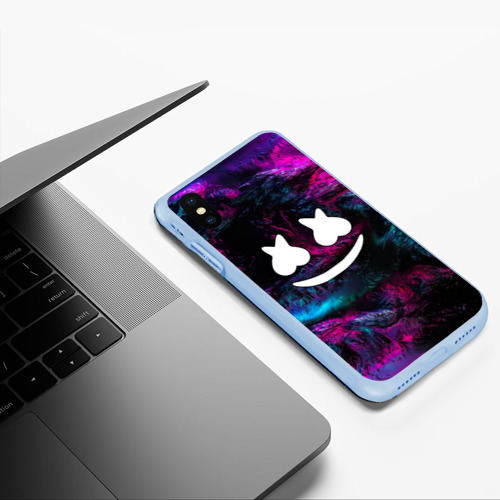 Чехол для iPhone XS Max матовый Marshmello neon, цвет голубой - фото 5