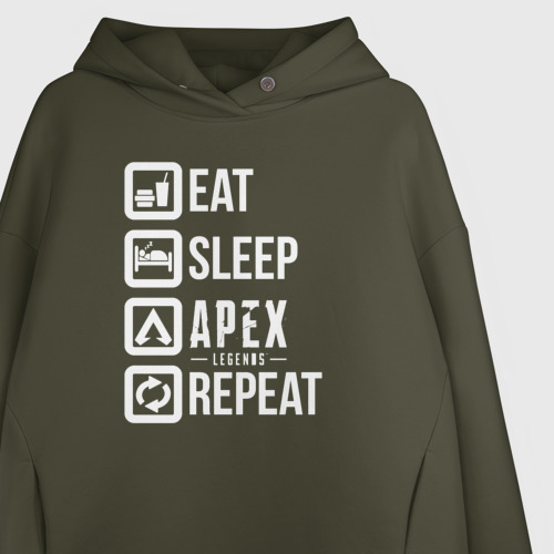 Женское худи Oversize хлопок EAT - sleep - Apex - repeat, цвет хаки - фото 3