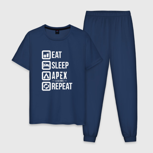 Мужская пижама хлопок EAT - SLEEP - APEX - REPEAT, цвет темно-синий