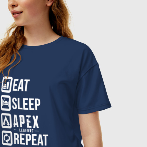 Женская футболка хлопок Oversize EAT - sleep - Apex - repeat, цвет темно-синий - фото 3