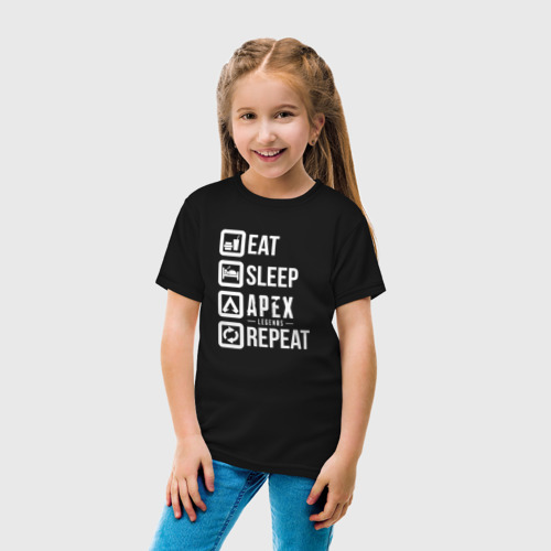 Детская футболка хлопок EAT - sleep - Apex - repeat, цвет черный - фото 5