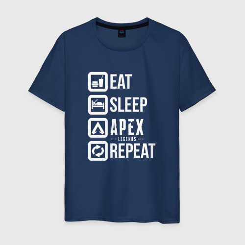 Мужская футболка хлопок EAT - sleep - Apex - repeat, цвет темно-синий