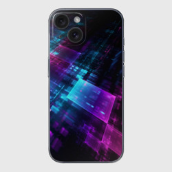 Чехол для iPhone 15 силиконовый с защитой камеры Неоновая абстракция